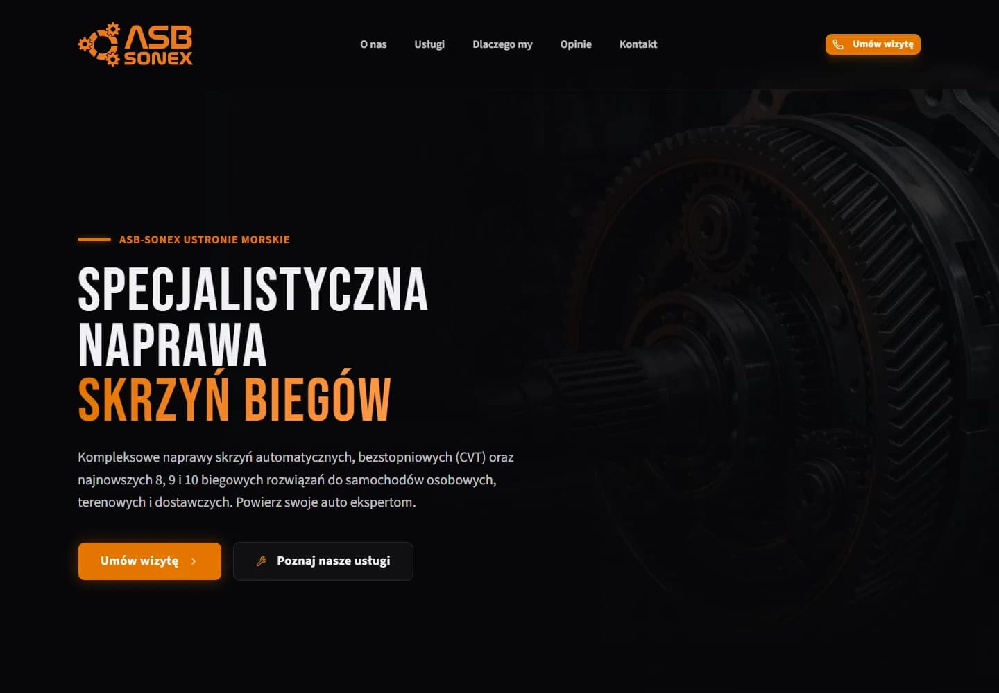 Strona internetowa ASB-SONEX — serwis automatycznych skrzyń biegów