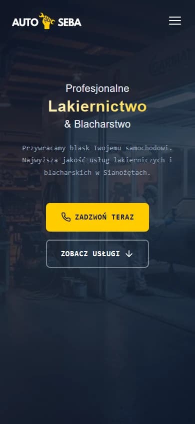 Widok strony AUTO SEBA na telefonie
