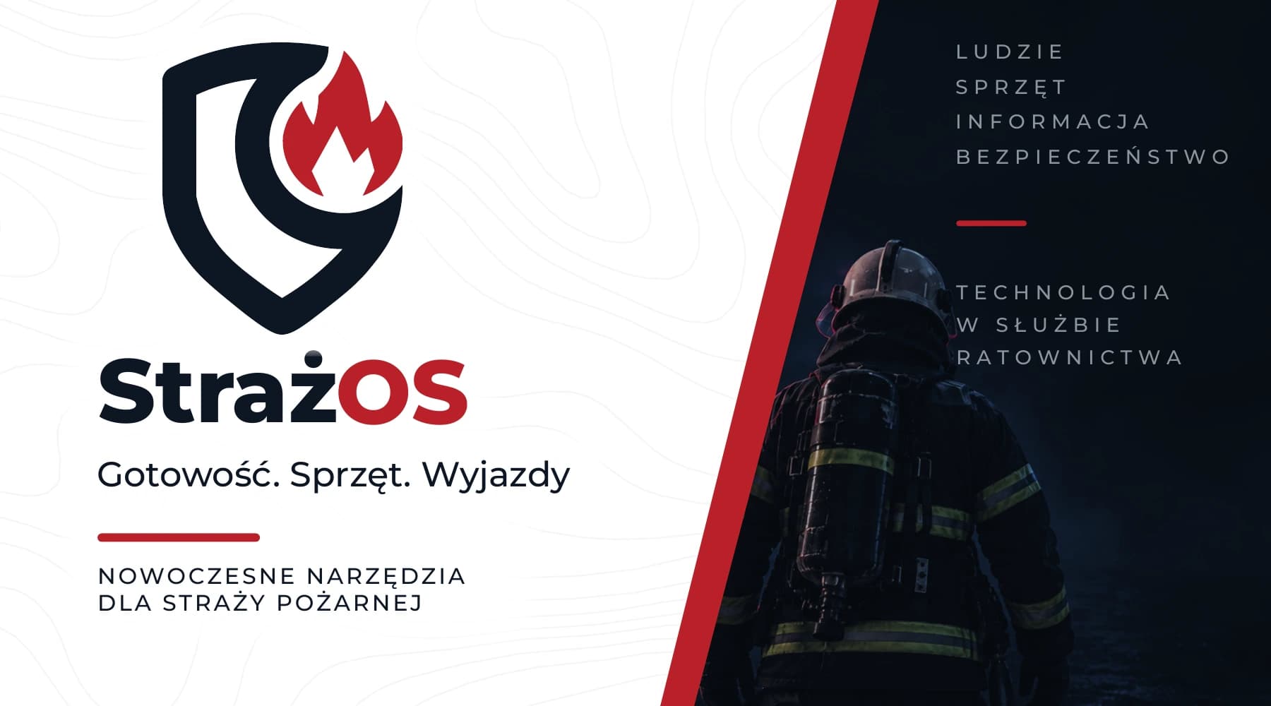 Projekt awersu wizytówki StrażOS z logo i motywem strażaka