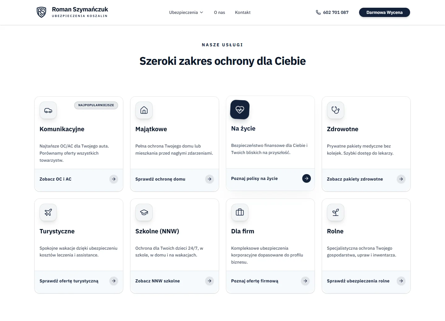 Fragment oferty na stronie Ubezpieczenia Koszalin