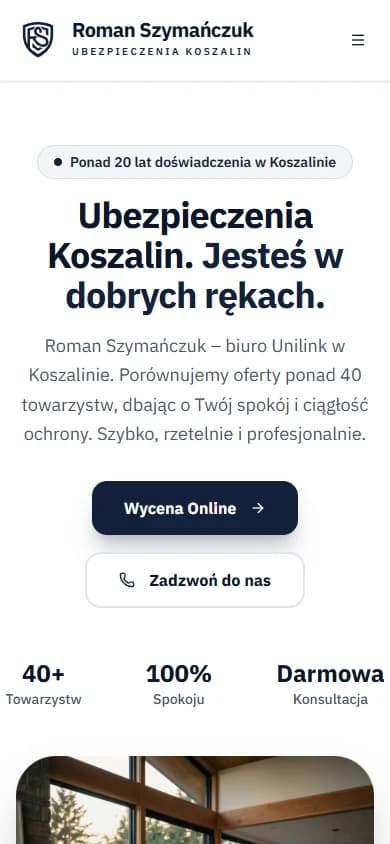 Widok strony Ubezpieczenia Koszalin na telefonie